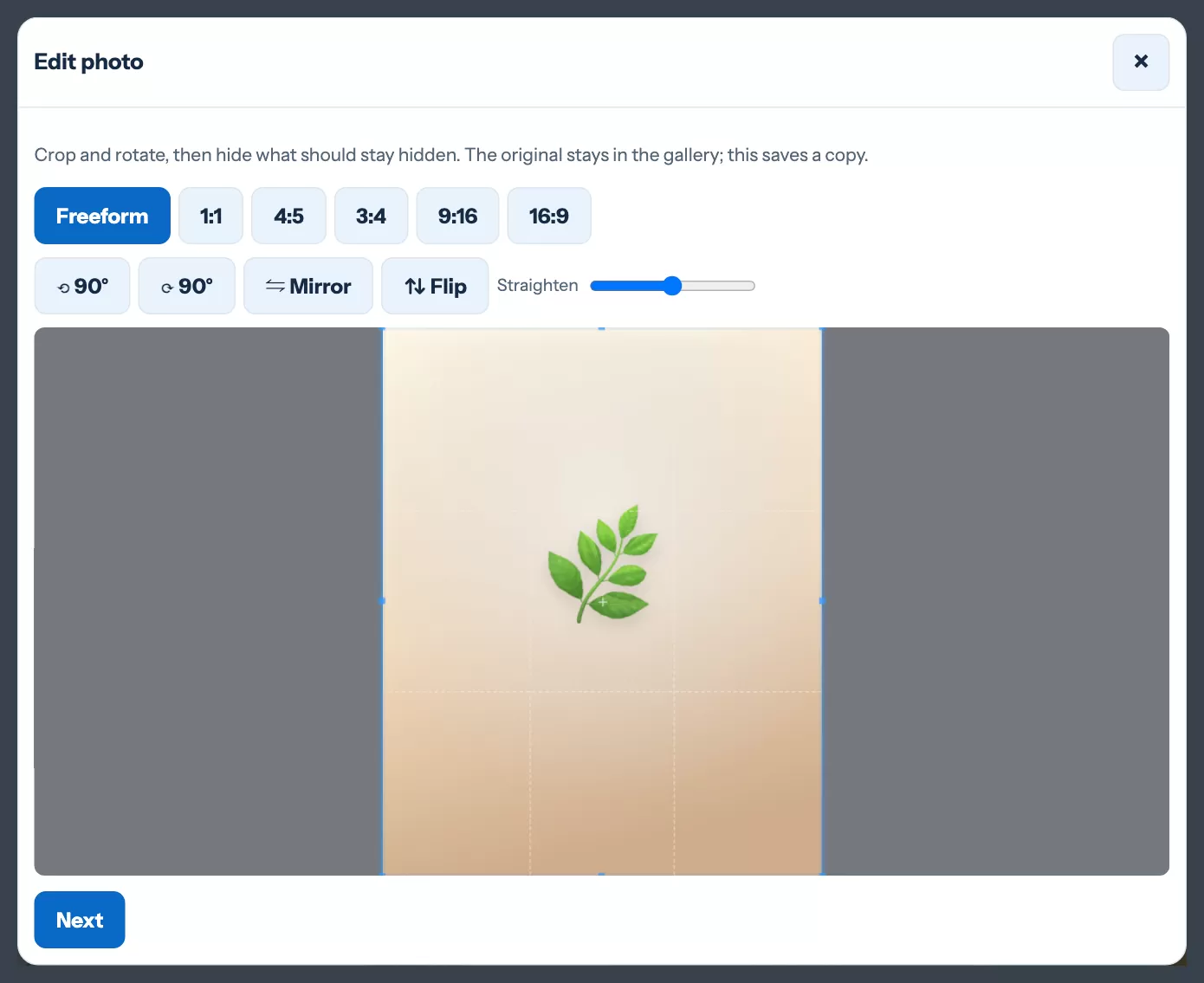 The photo editor with crop presets, blur, sticker, text and watermark